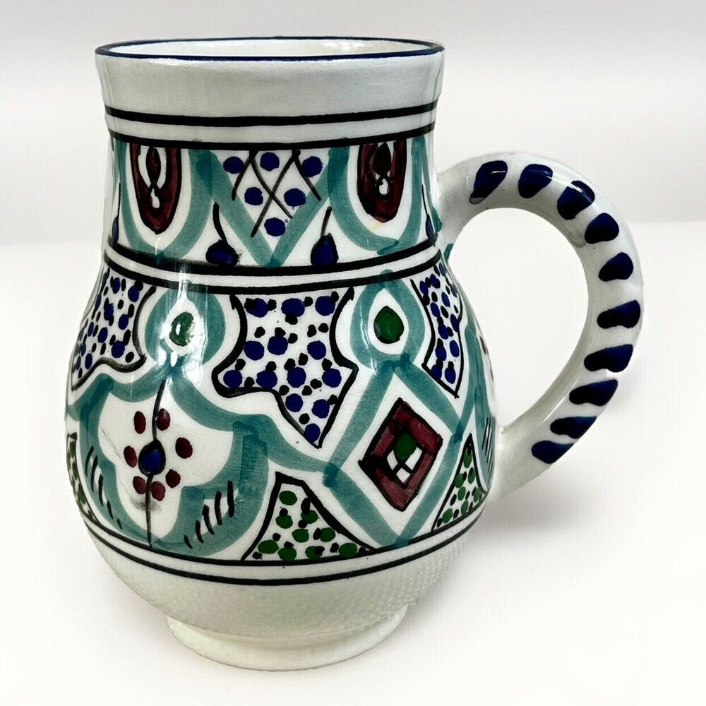 Le Souk Ceramique Malika Stoneware Large Coffee Tea Mug Hand Painted Tunisia